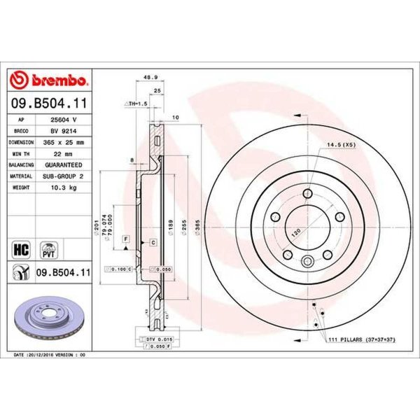 Bremsscheibe hinten 365mm BREMBO für LAND ROVER DISCOVERY V
