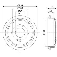 2 Brake Drums Ø 224 mm Ø 12.6 mm HELLA for e.g. HONDA JAZZ