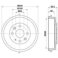 2 Brake Drums Ø 245 mm Ø 14 mm HELLA suitable for e.g. MAZDA 323