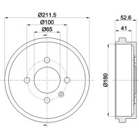 2 Brake Drum Ø 211 mm Ø 13.7 mm HELLA for e.g. SEAT AROSA