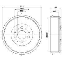 2 Bremstrommeln Ø 311 mm Ø 16,8 mm HELLA für u.a. VW TRANSPORTER