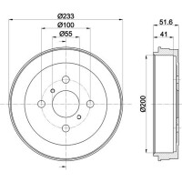 2 Brake Drum Ø 233 mm Ø 14.7 mm HELLA for e.g. TOYOTA YARIS