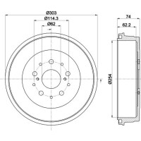 2 Bremstrommeln Ø 303 mm Ø 14,4 mm HELLA passend für TOYOTA HILUX