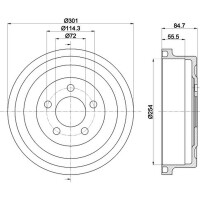 2 Bremstrommeln Ø 301 mm Ø 16,7 mm HELLA passend für JEEP CHEROKEE