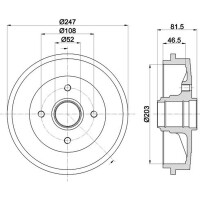 Bremstrommel Ø 247 mm Ø 12 mm HELLA passend für u.a. CITROËN ZX