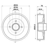 Brake Drum Ø 234 mm Ø 12 mm HELLA suitable for e.g. RENAULT KANGOO
