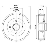 Bremstrommel Ø 247 mm Ø 12 mm HELLA passend für u.a. CITROËN SAXO
