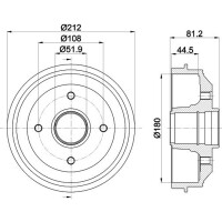 Brake Drum Ø 212 mm Ø 12 mm HELLA suitable for e.g. CITROËN ZX