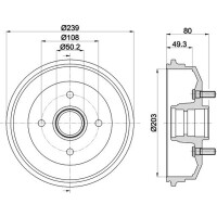 Bremstrommel Ø 239 mm Ø 12,5 mm HELLA passend für u.a. FORD ESCORT