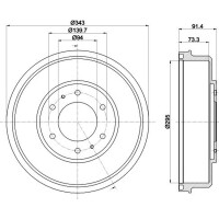 Brake Drum Ø 343 mm Ø 12.3 mm HELLA for e.g. MITSUBISHI L200