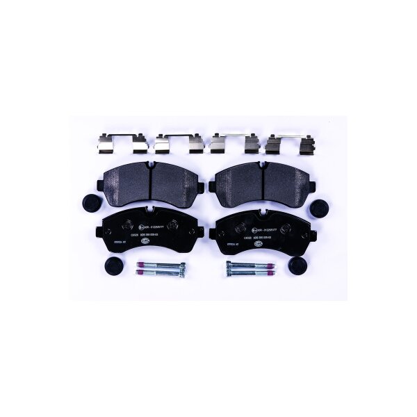 Brake pad set discs with wear warning 20.7 mm HELLA for e.g. MB SPRINTER