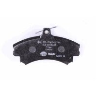 Brake pad set with wear warning 17.4 mm HELLA for e.g. MITSUBISHI COLT