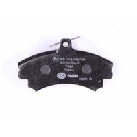 Brake pad set with wear warning 17.4 mm HELLA for e.g. MITSUBISHI COLT