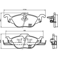 Brake pad set discs with wear warning 17.3 mm HELLA for e.g. OPEL ASTRA