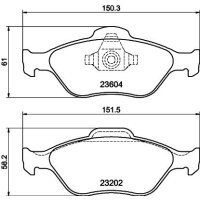 Brake pad set without wear warning 18.8 mm HELLA for FORD FIESTA and others