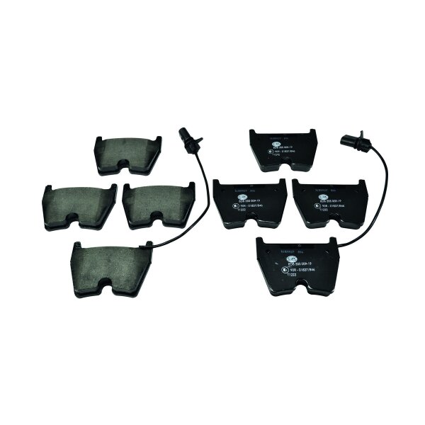 Brake pad set with wear warning contact 16.7 mm HELLA for e.g. VW PHAETON