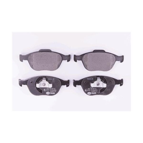 Brake pad set discs without wear warning HELLA for FORD TRANSIT and others