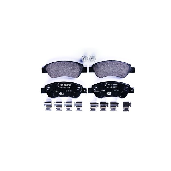 Brake pad set without wear warning 17.4 mm HELLA for e.g. TOYOTA AYGO