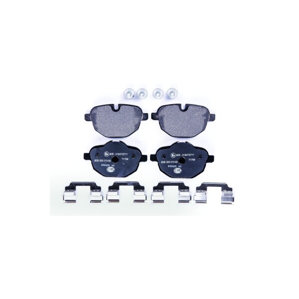 Brake pad set discs with wear warning indicator 18 mm HELLA for BMW 5 Series and others