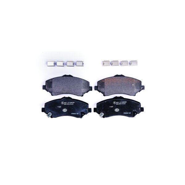 Brake pad set with wear warning 17.5 mm HELLA for DODGE JOURNEY and others