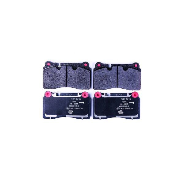 Brake pad set with wear warning 16.6 mm HELLA for e.g. ASTON MARTIN