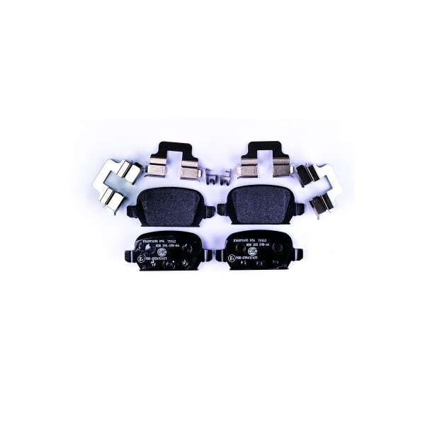 Brake pad set discs with wear warning 14 mm HELLA for e.g. OPEL TIGRA