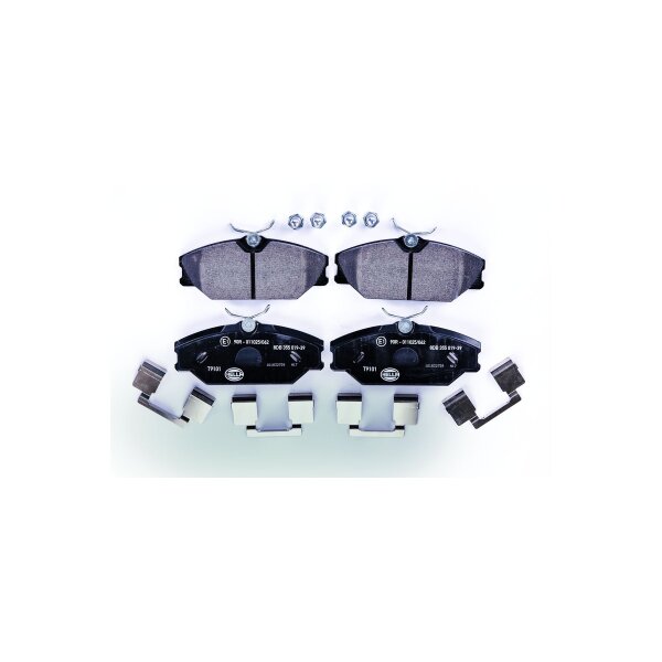 Brake pad set without wear warning 18.3 mm HELLA for e.g. RENAULT SCÉNIC