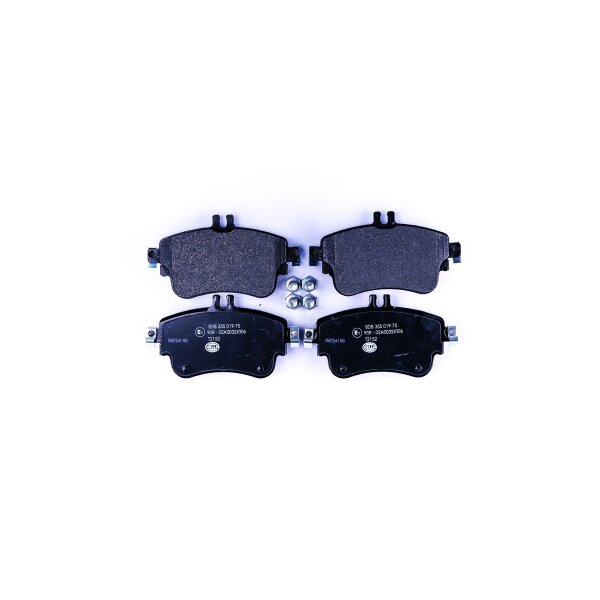 Brake pad set discs with wear warning 19.2 mm HELLA for e.g. MB B-KLASSE