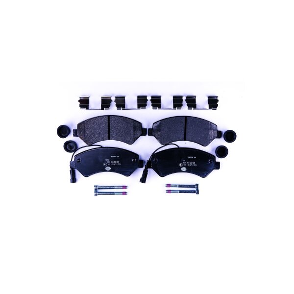 Brake pad set with wear warning contact 19 mm HELLA for FIAT DUCATO and others