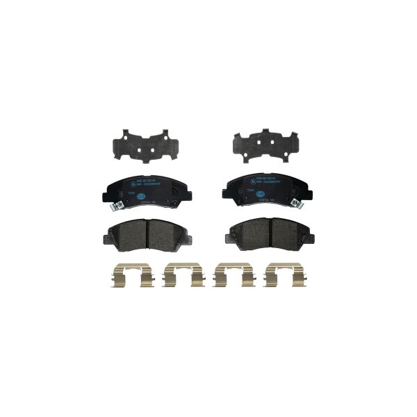 Brake pad set discs with wear warning 16.7 mm HELLA for HYUNDAI i10 and others