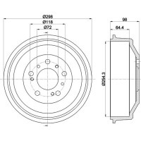 Brake Drum Ø 298 mm Ø 15.6 mm HELLA suitable for FIAT DUCATO and others