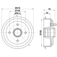 Brake Drum Ø 216 mm Ø 12.7 mm HELLA fits FORD FIESTA and others