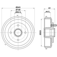 Bremstrommel Ø 243 mm Ø 12,4 mm HELLA passend für u.a. FORD FIESTA