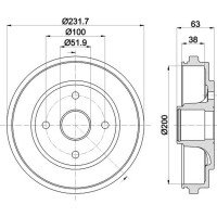 Brake Drum Ø 232 mm Ø 12 mm HELLA suitable for e.g. OPEL AGILA