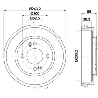 2 Brake Drum Ø 243 mm Ø 12.5 mm HELLA fits HYUNDAI GETZ