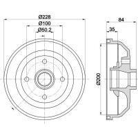 Brake Drum Ø 228 mm Ø 12 mm HELLA suitable for e.g. OPEL CORSA