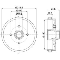 Brake Drum Ø 212 mm Ø 12 mm HELLA suitable for e.g. VW SCIROCCO