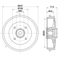 Bremstrommel Ø 247 mm Ø 12 mm HELLA passend für u.a. PEUGEOT 206