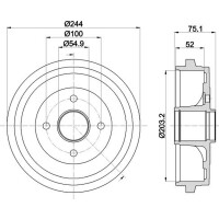 Bremstrommel Ø 244 mm Ø 12,5 mm HELLA passend für u.a. NISSAN NOTE