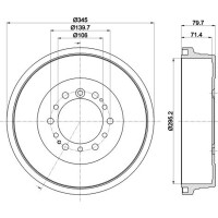 Brake Drum Ø 345 mm Ø 14.6 mm HELLA suitable for e.g. TOYOTA LAND