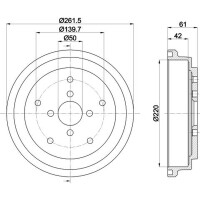 2 Brake Drum Ø 261 mm Ø 12 mm HELLA for SUZUKI VITARA and others
