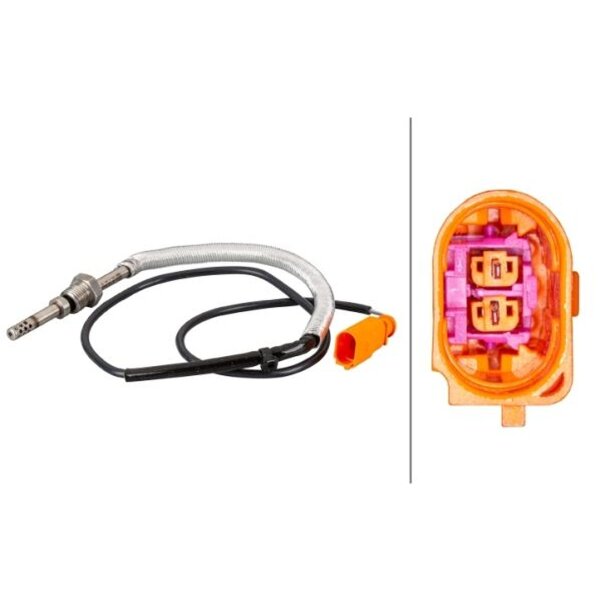 Sensor Abgastemperatur geschraubt 2-polig 820 mm Kabel HELLA für u.a. VW CADDY