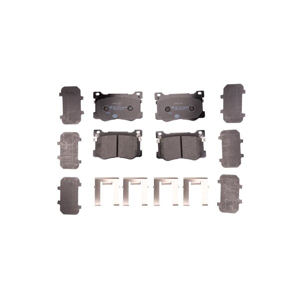 Brake pad set with wear warning 17.7 mm HELLA for HYUNDAI GENESIS and others
