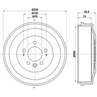 Brake Drum Ø 335 mm Ø 16.6 mm HELLA suitable for e.g. VW AMAROK