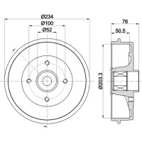 Brake Drum Ø 234 mm Ø 12 mm HELLA suitable for e.g. NISSAN MICRA