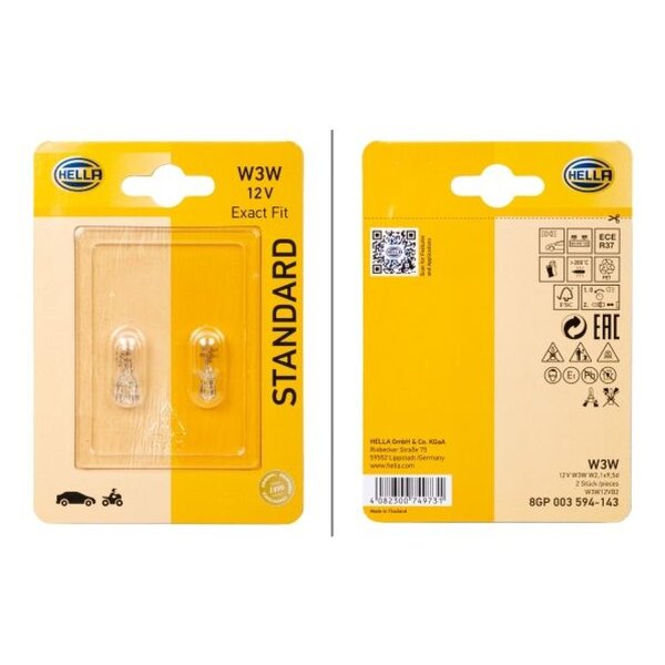 Bulb 12 V 3 W W3W W2.1x9.5 crystal clear HELLA STANDARD for JEEP Grand