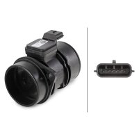 Mass air flow sensor screwed 6-pin HELLA for e.g. NISSAN Micra III