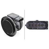 Mass air flow sensor, screwed 5-pin HELLA for MERCEDES-BENZ C-Class and others