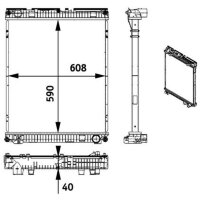 Radiator engine cooling fins brazed 590 mm - 608 mm MAHLE for e.g. MAN TGL