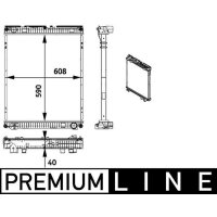 Radiator engine cooling fins brazed 590 mm - 608 mm MAHLE for e.g. MAN TGL